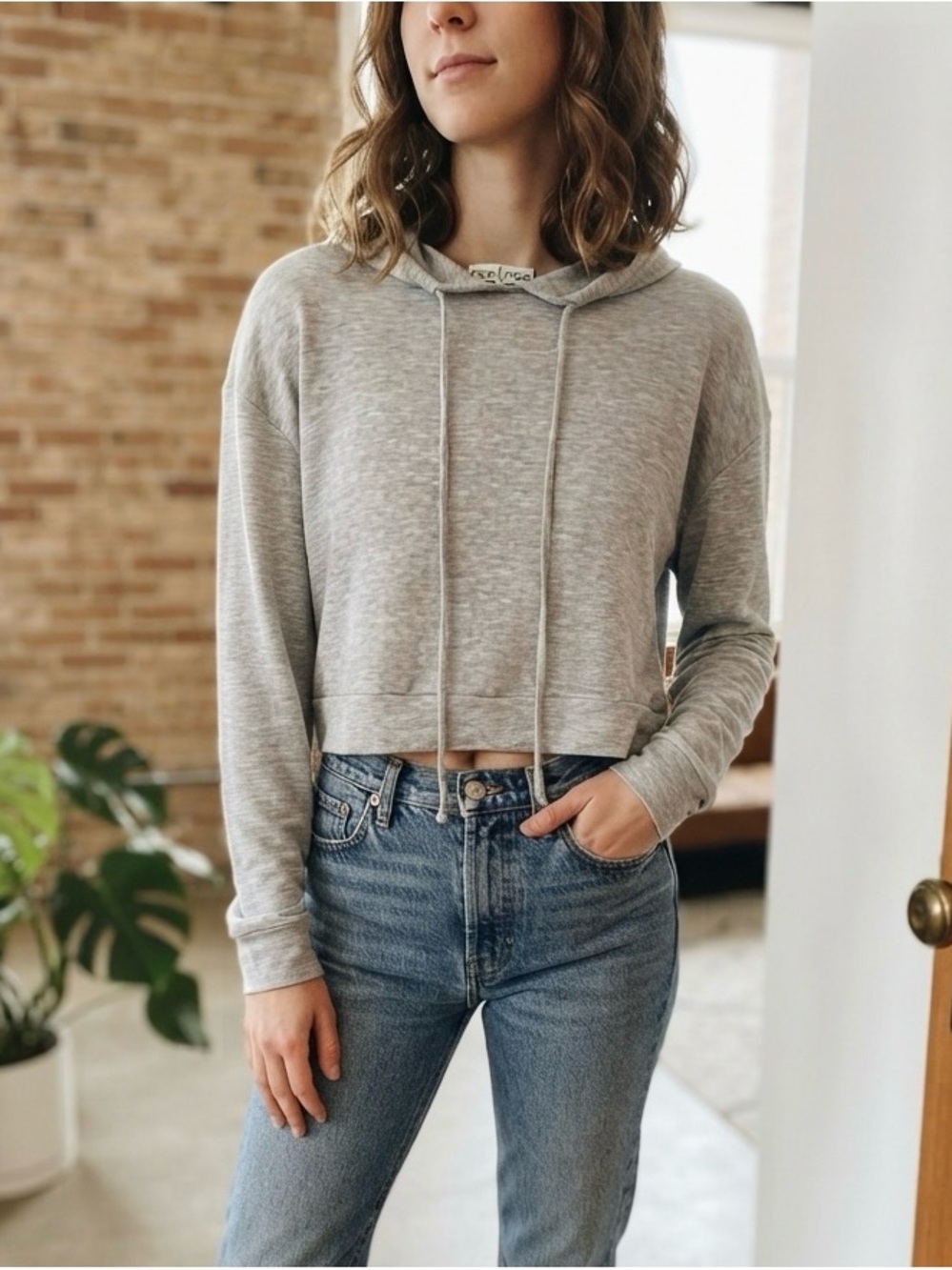 Moa Moa Heather Gray Cropped Hoodie